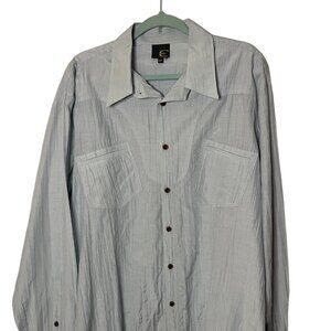 Just Cavalli Mens Shirt Light Blue Size 2XL Vintage Crinkle Textured Button Up